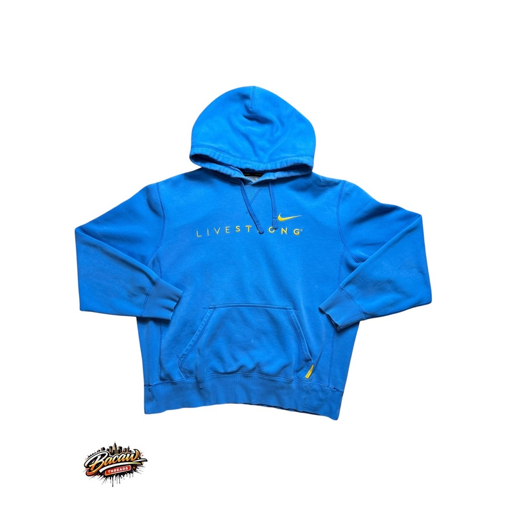 Nike Livestrong Hoodie Vintage Men's XL Blue Embroidered Y2K Pullover Sweatshirt